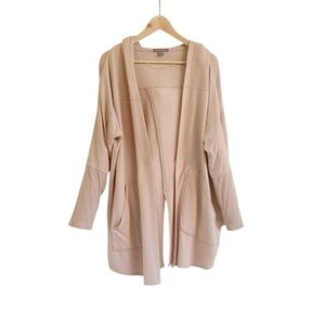 Peace & Pearls Soft Lightweight Hooded Open Front Cardigan Pockets Tan Cream XXL